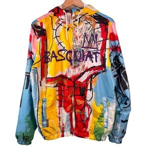 Basquiet x Members Only Mens Medium Windbreaker Jacket Multicolor Art Print